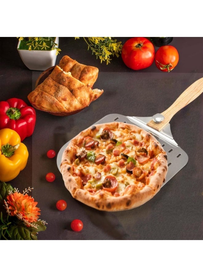 YelaJoy 12 Inch Aluminum Pizza Peel with Foldable Wood Handle, Perforated Pizza Paddle for Baking Homemade Pizza and Artisan Breads, 61cm Total Length - Image 2